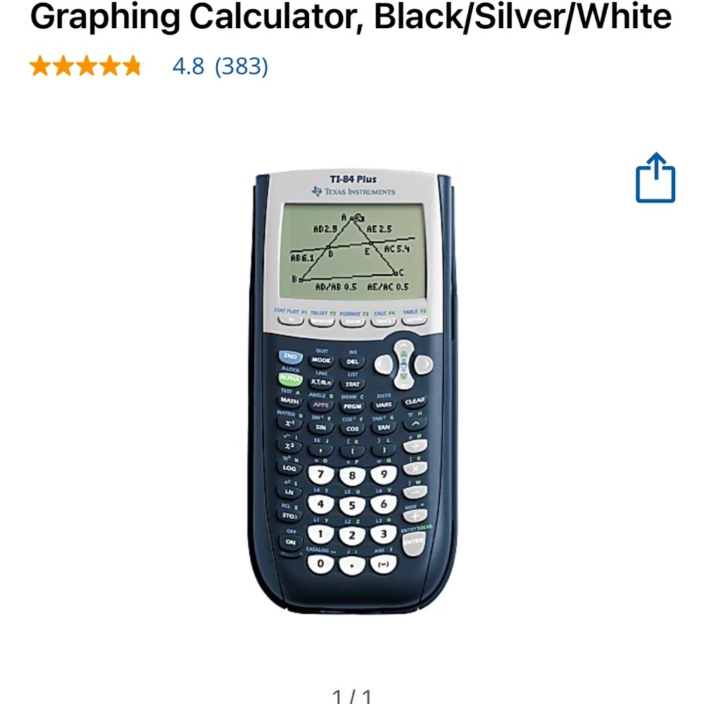 Texas Instruments TI-84 Plus Graphing Calculator - Black/Silver/White